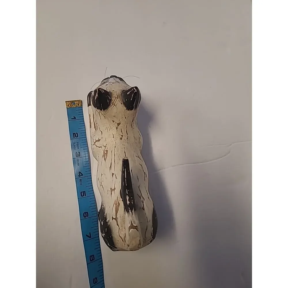 Siamese Cat Wooden Figurine Statue Green Eyes Stretching Animal Table Decoration